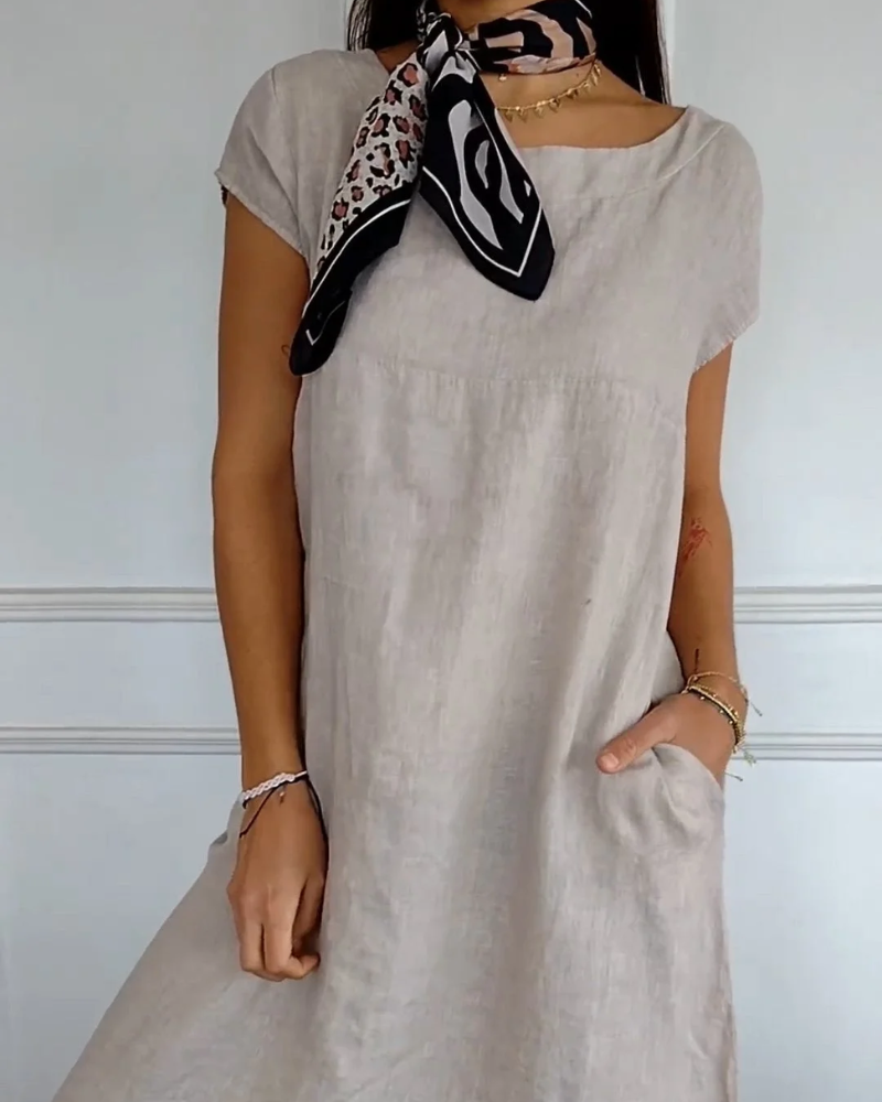 Cecilia - Trendy Cotton Linen Dress with Pockets