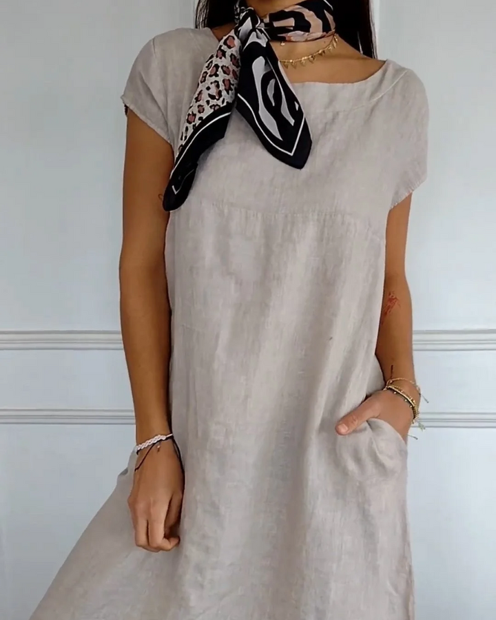 Cecilia - Trendy Cotton Linen Dress with Pockets