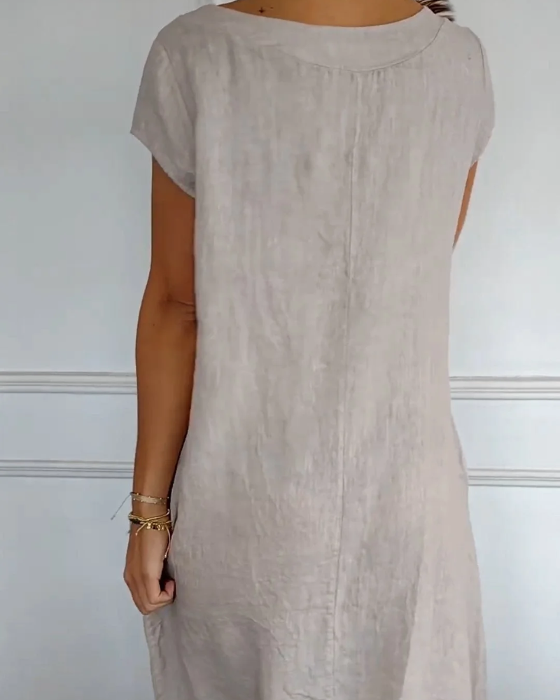 Cecilia - Trendy Cotton Linen Dress with Pockets