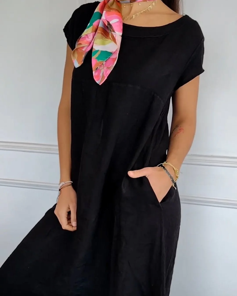 Cecilia - Trendy Cotton Linen Dress with Pockets