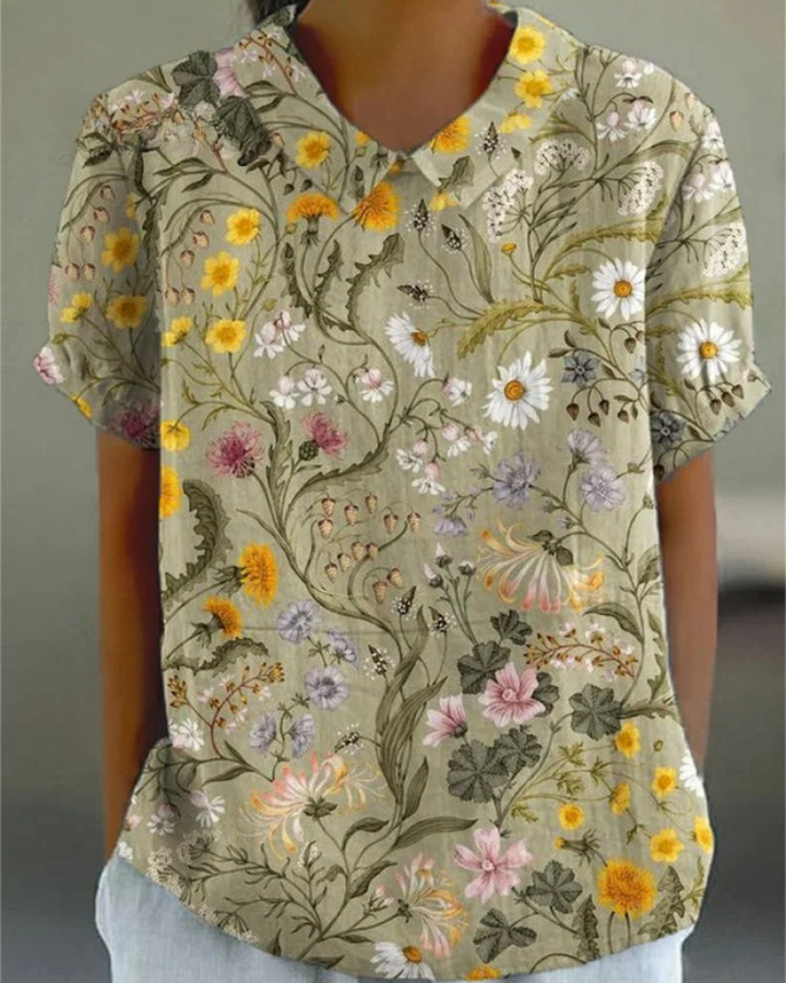 Beatrix | Retro Floral Cotton-Linen Shirt