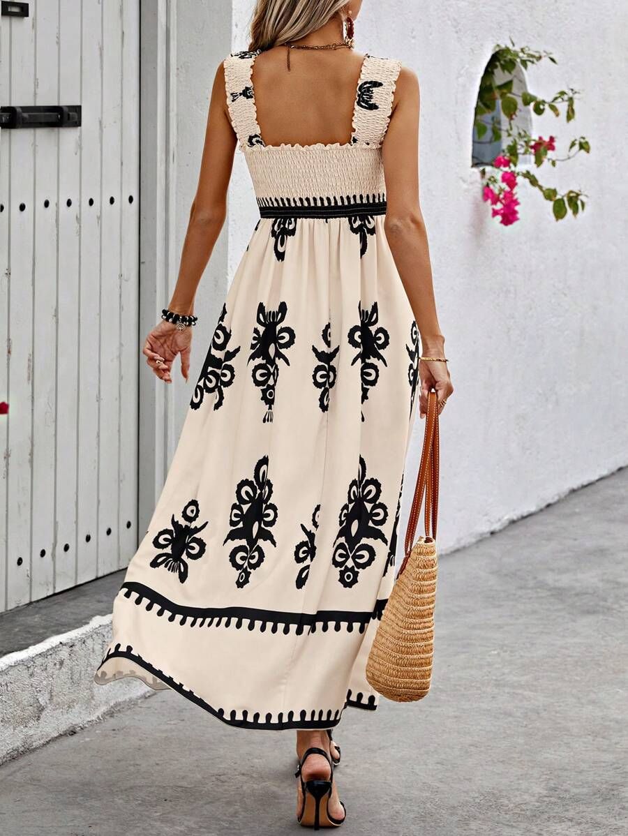Valentina - Chic Square Neck Sleeveless Printed Beach Dress