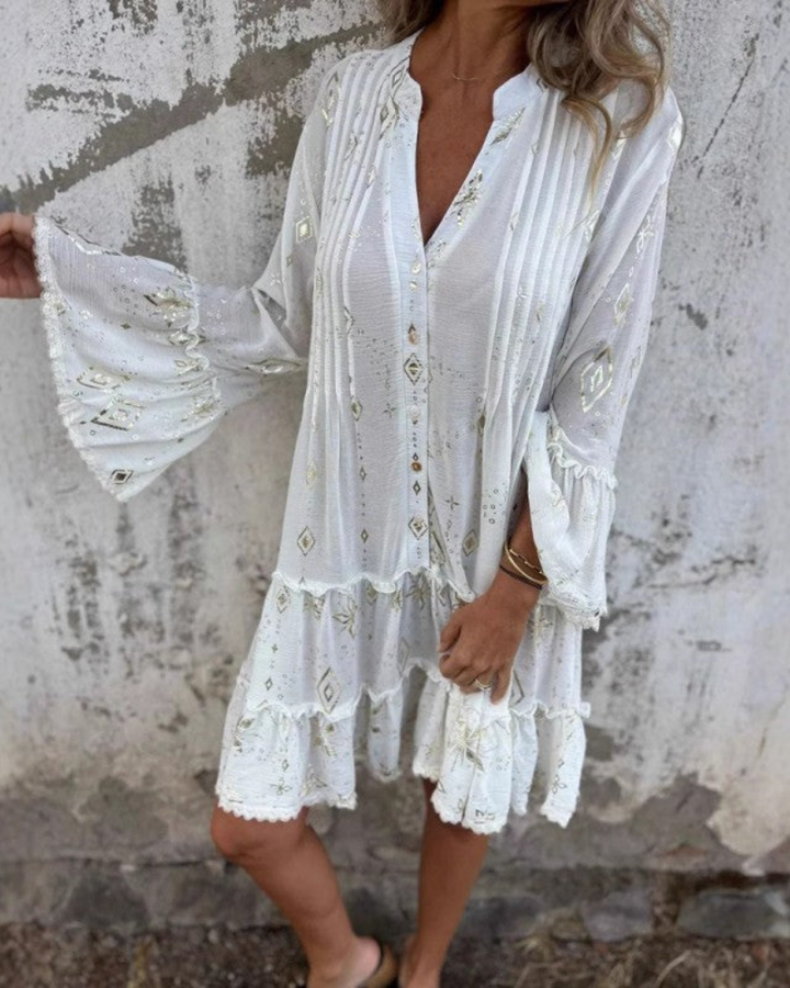 Winter - Women’s Loose Fit V-Neck Boho Dress