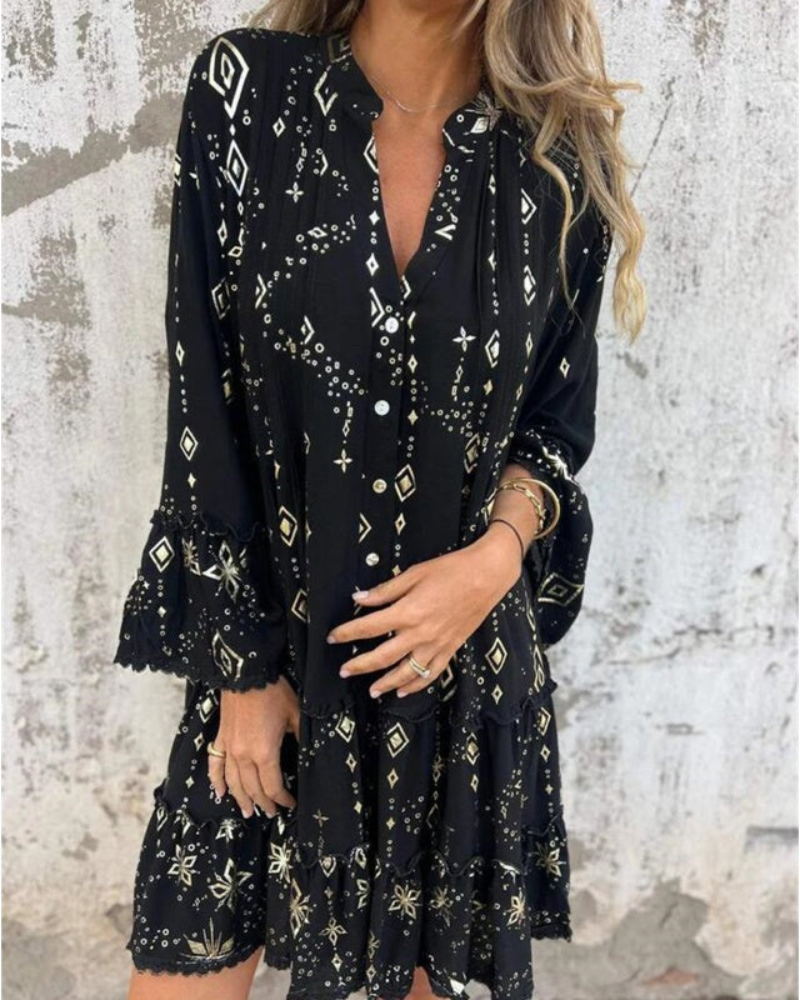 Winter - Women’s Loose Fit V-Neck Boho Dress