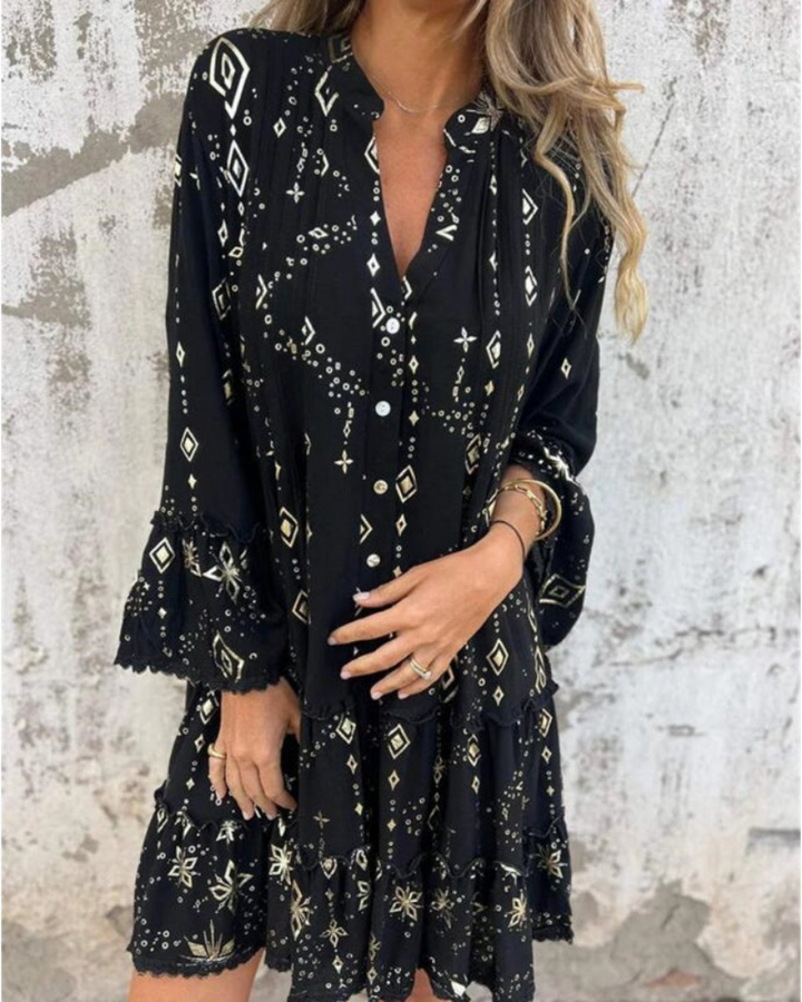 Winter - Women’s Loose Fit V-Neck Boho Dress