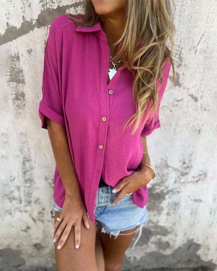 Skylar - Women’s Loose Solid Button-Up Shirt