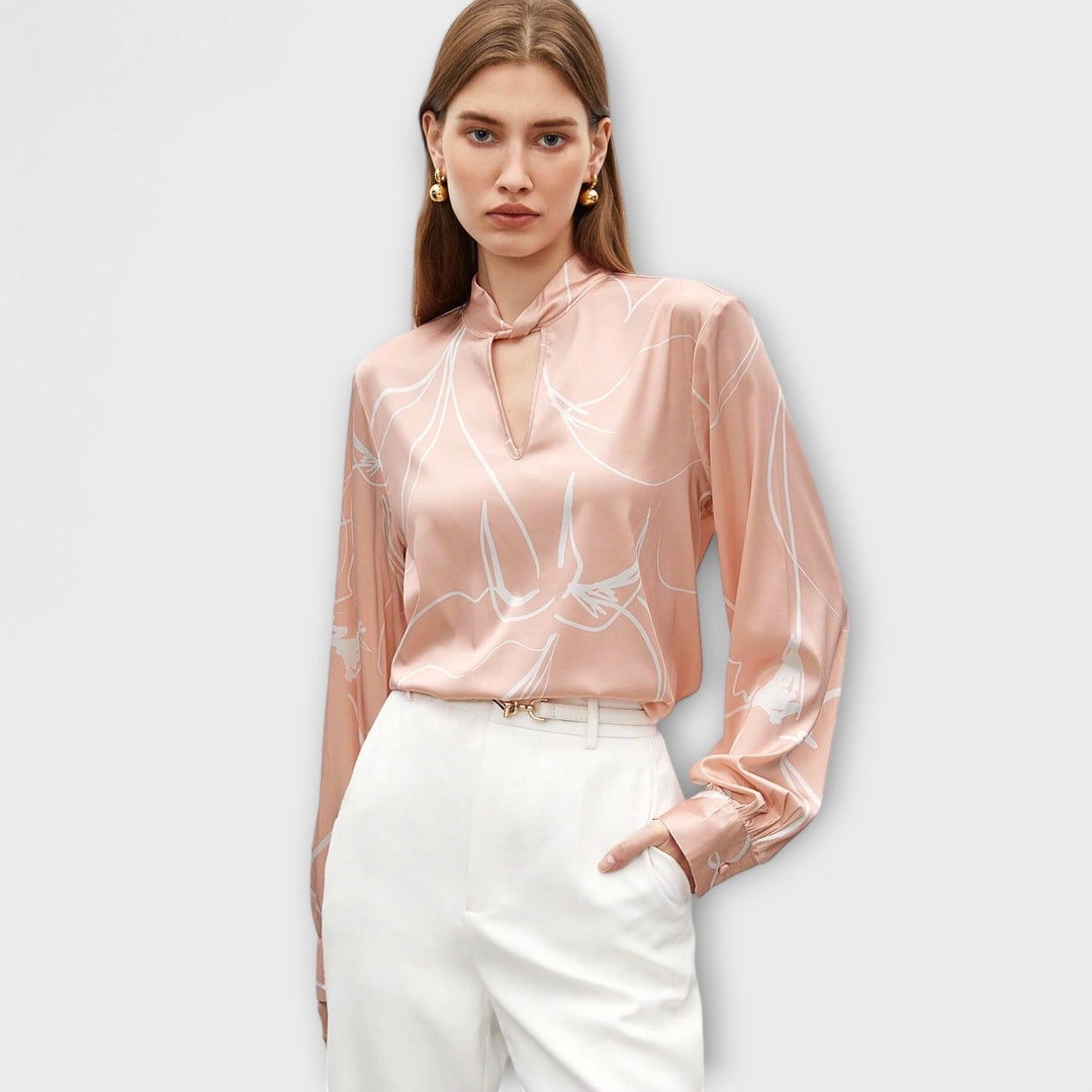 Elegant blouse with line pattern and keyhole detail