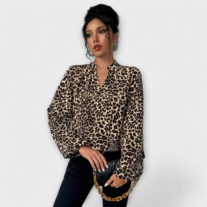 Elegant leopard print blouse with V-neck