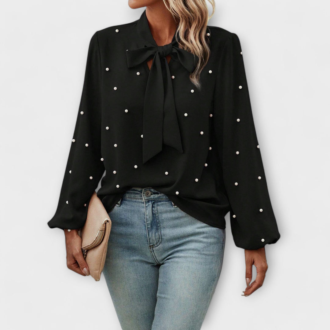 Sophia – Elegant blouse with pearl details and bow