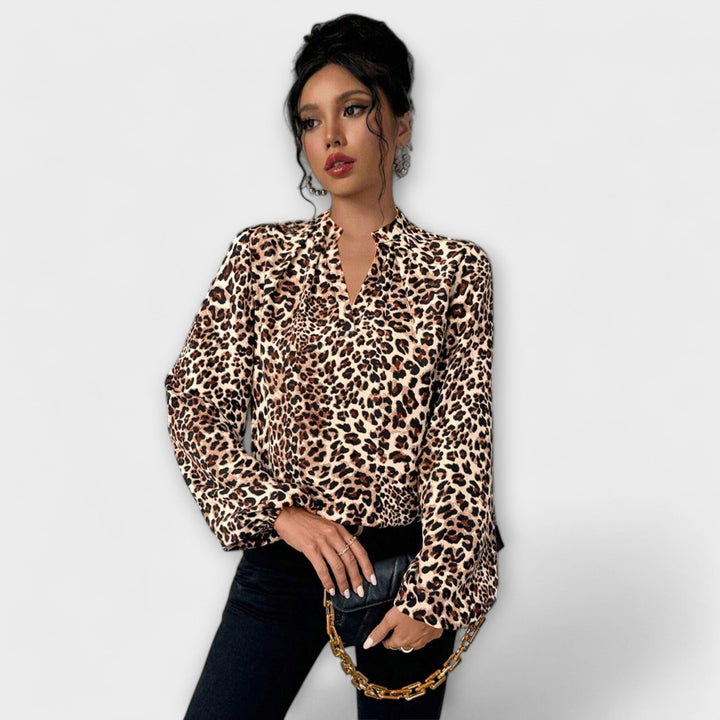 Elegant leopard print blouse with V-neck