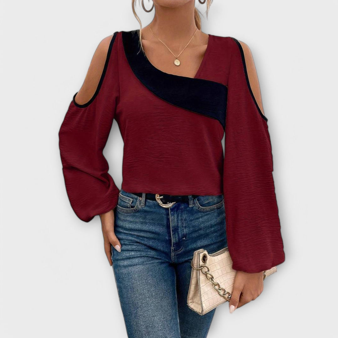 Scarlett – Color Block Blouse, Square Neckline