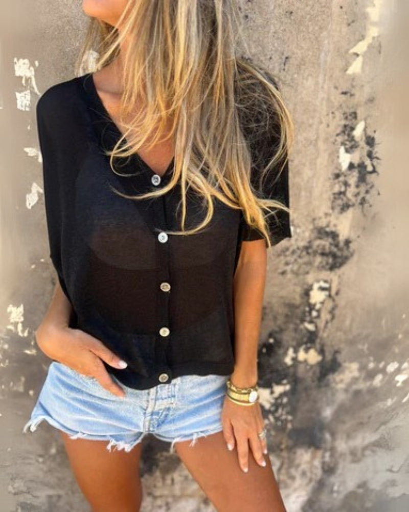 Vienna - Relaxed Casual V-Neck Short Sleeve Shirt