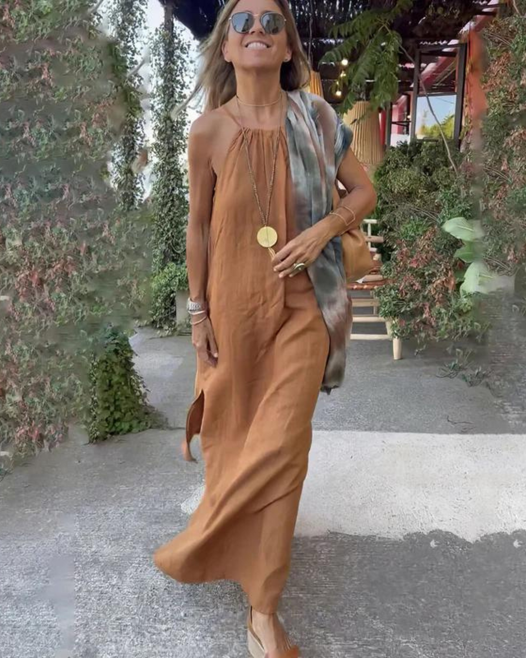 Eliza - Women’s Halter Slit Cotton Linen Maxi Dress