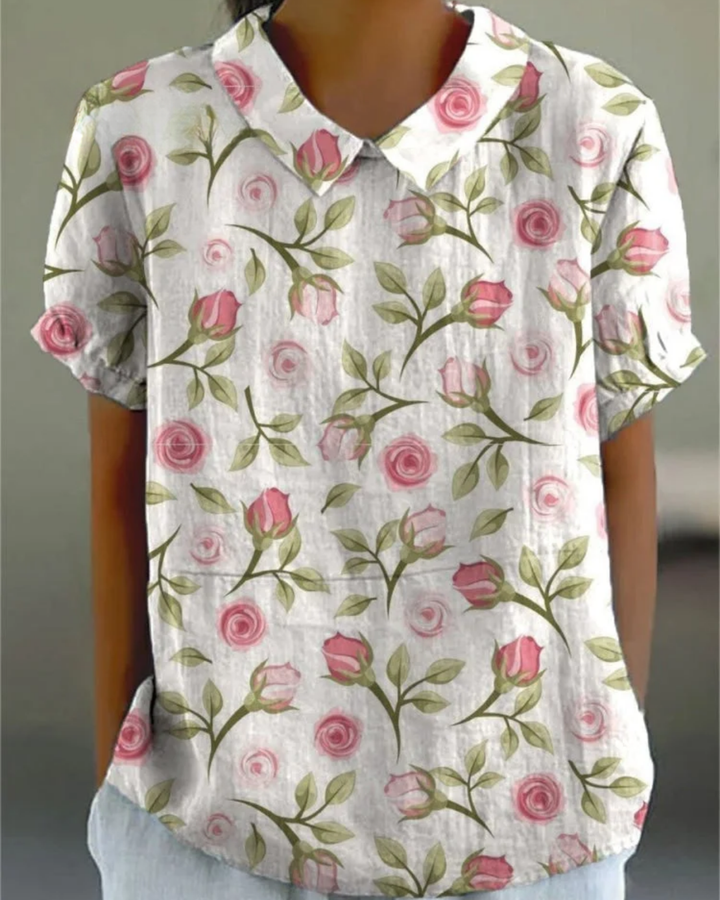 Beatrix | Retro Floral Cotton-Linen Shirt