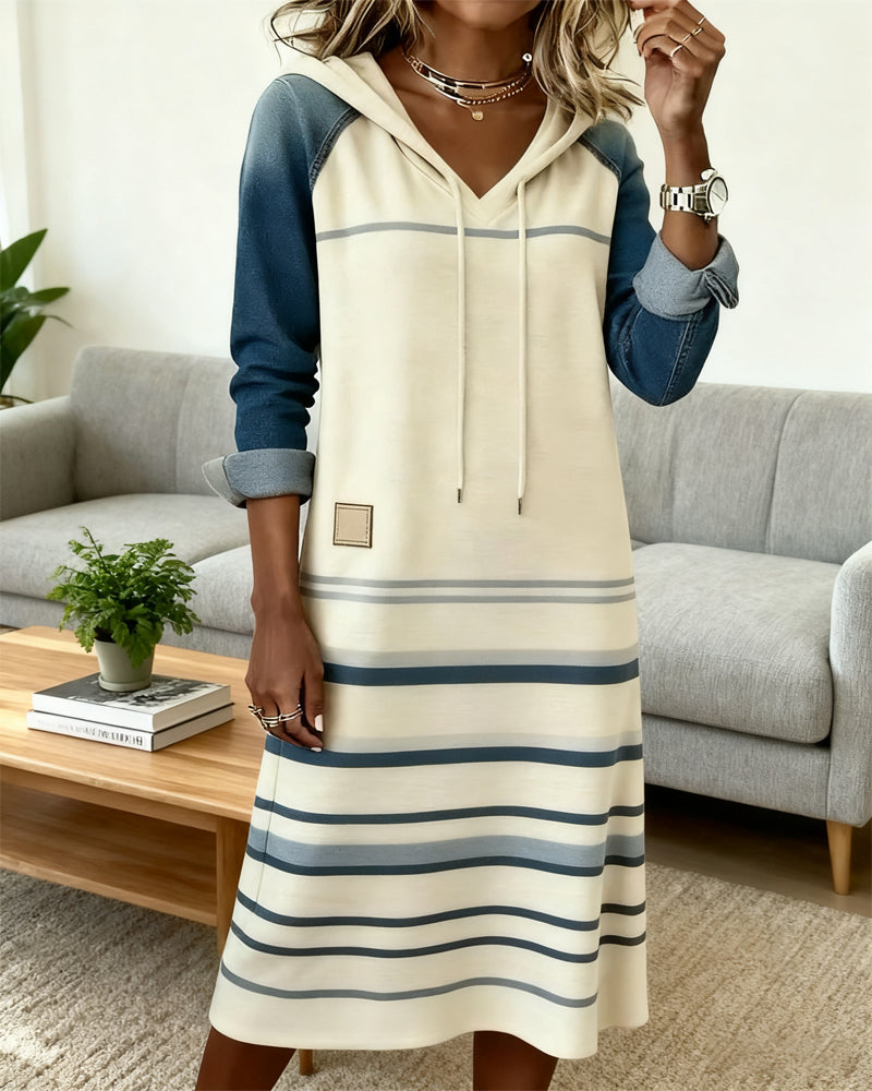 Striped Hooded Dress with Color Mixing