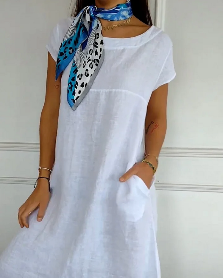 Cecilia - Trendy Cotton Linen Dress with Pockets