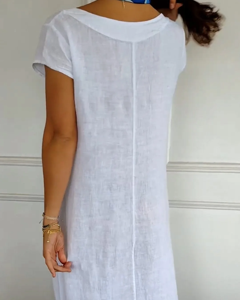 Cecilia - Trendy Cotton Linen Dress with Pockets