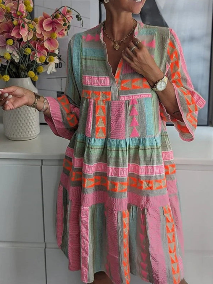 Ava - Chic V-Neck Cotton Hemp Summer Dress