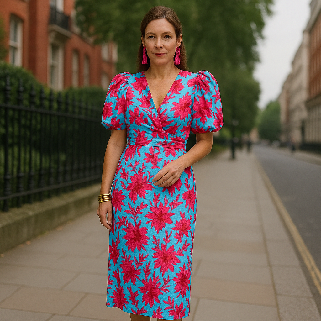 Arielle | Colourful Dress With Pleated Sleeves