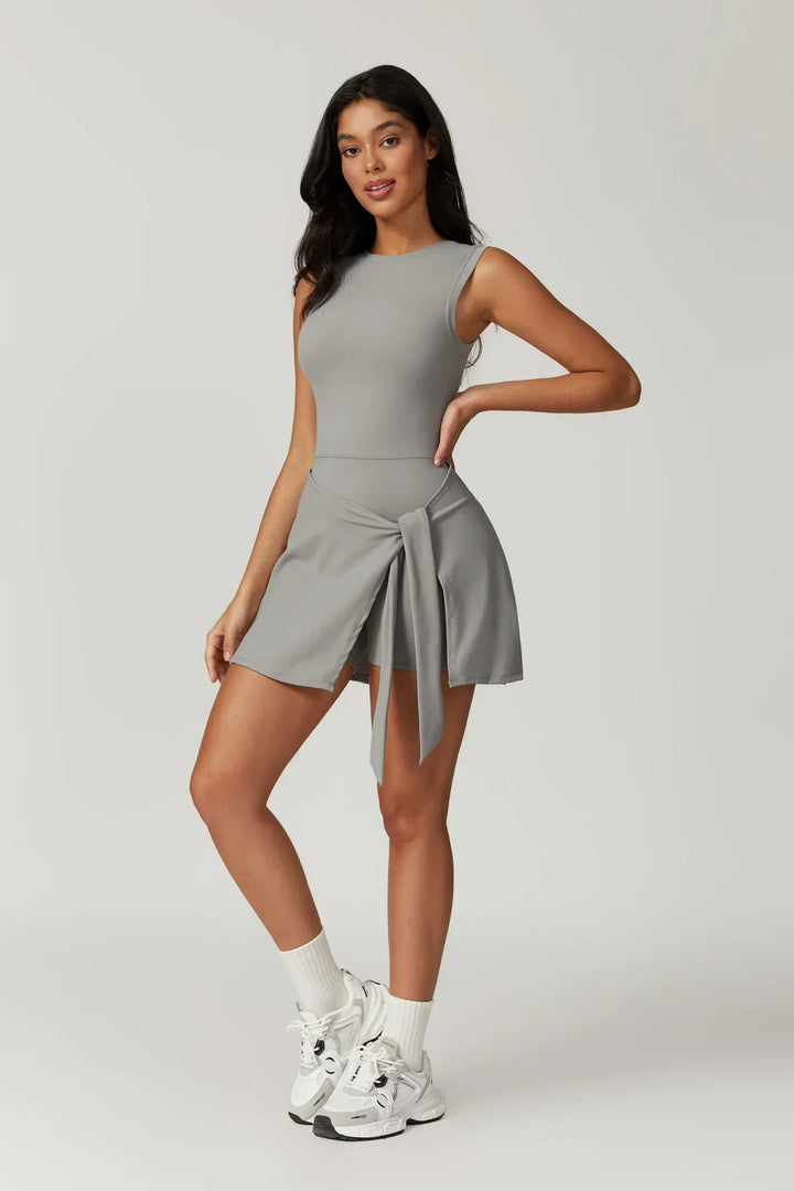 Céleste – High Collar Dress with Integrated Shorts