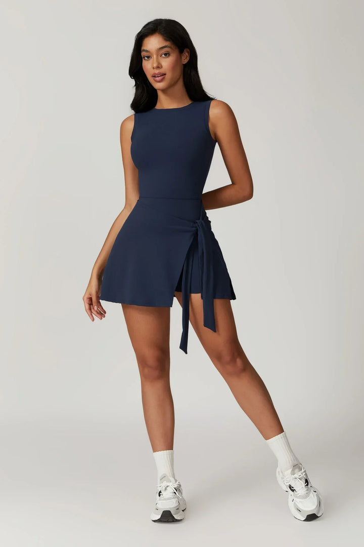 Céleste – High Collar Dress with Integrated Shorts