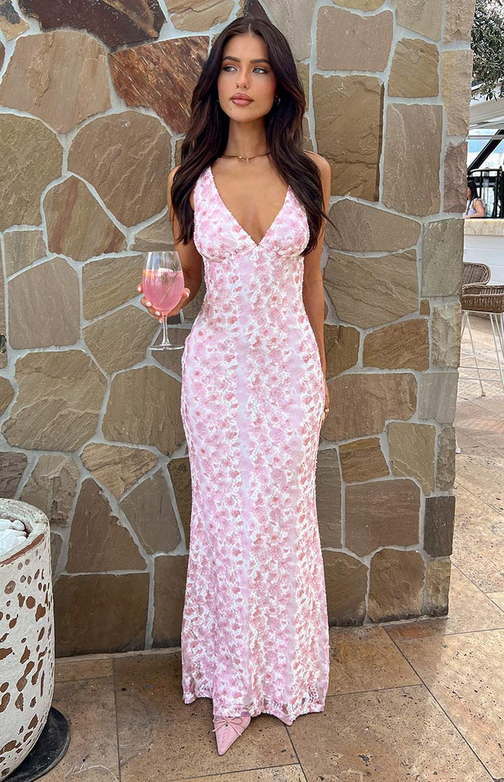 Farida - Pink Lace Maxi Dress