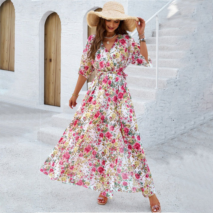 Tina | Floral Print Tummy-Flattering Maxi Dress