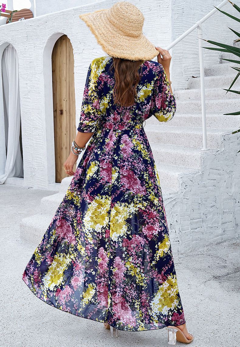 Tina | Floral Print Tummy-Flattering Maxi Dress