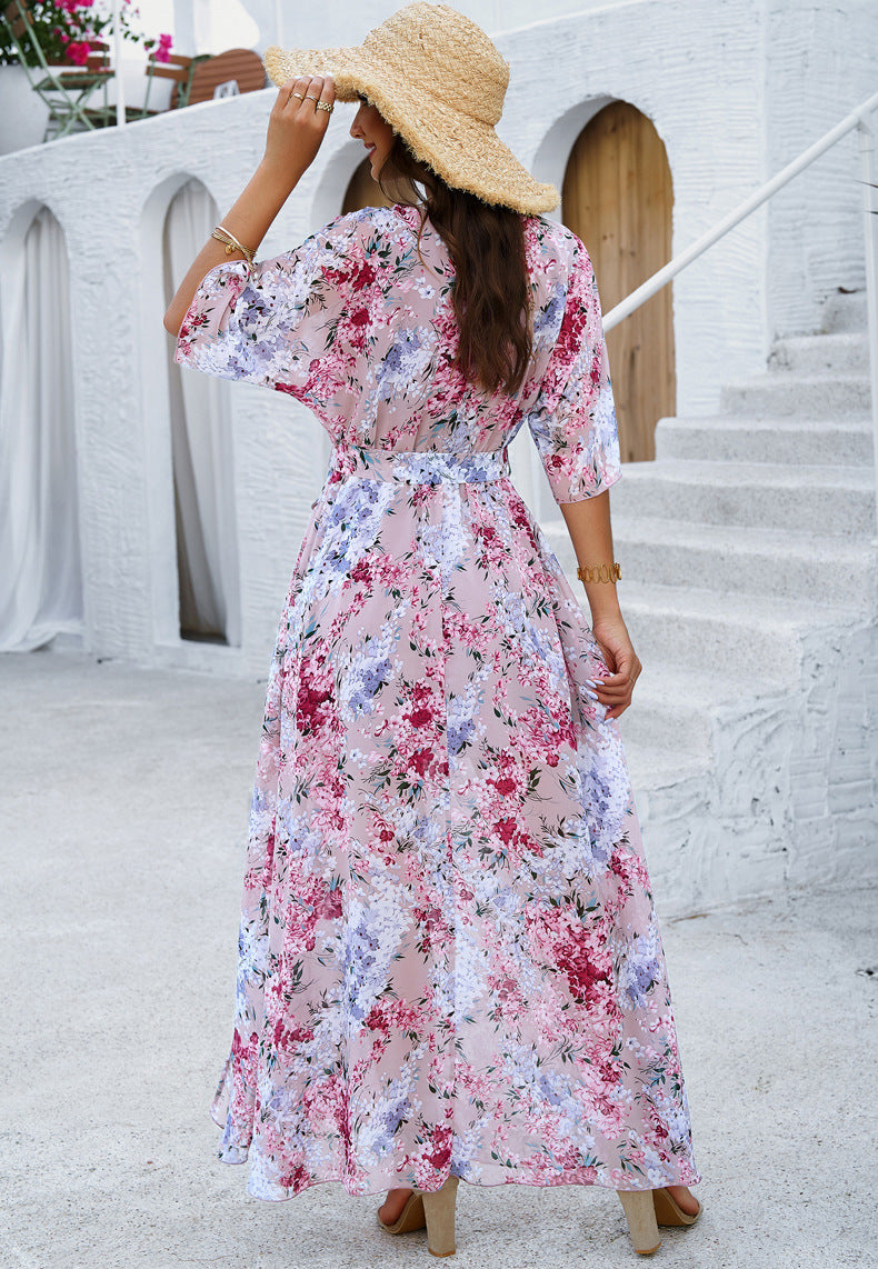 Tina | Floral Print Tummy-Flattering Maxi Dress