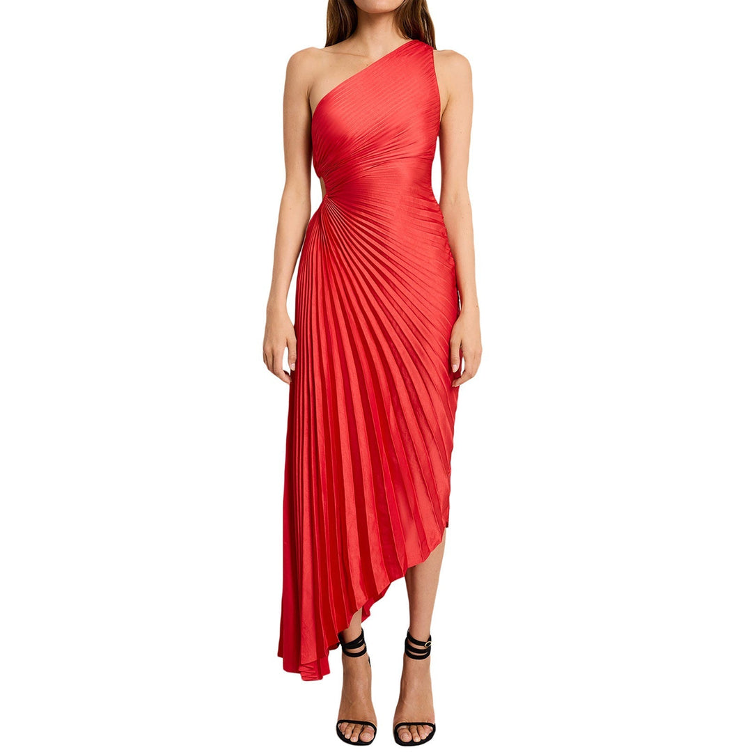 Sylviana - One Shoulder Pleated Midi Dress