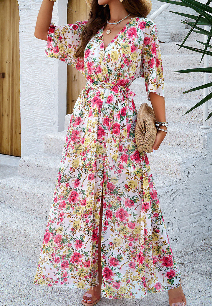 Tina | Floral Print Tummy-Flattering Maxi Dress