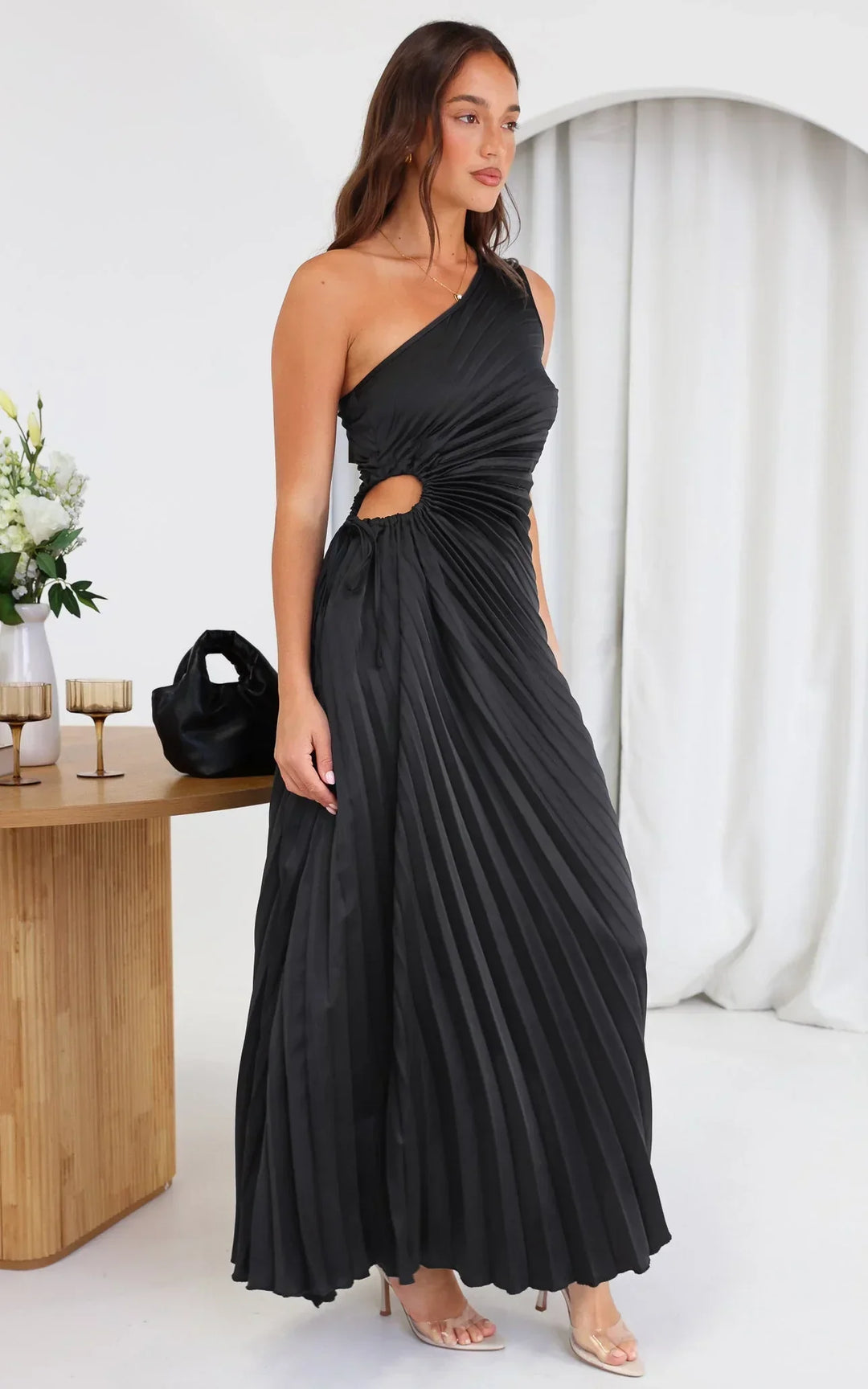Sylviana - One Shoulder Pleated Midi Dress