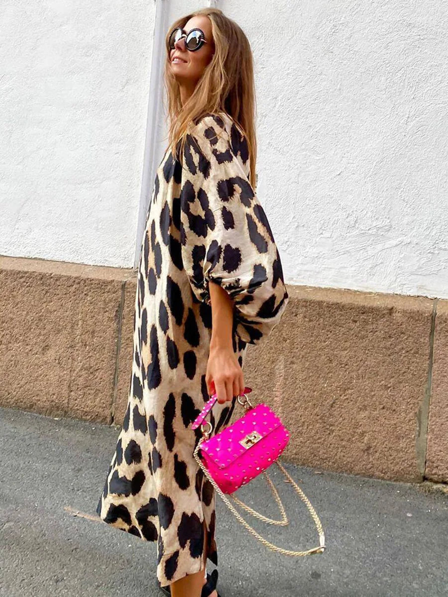 Imani - Leopard Print V-Neck Maxi Dress