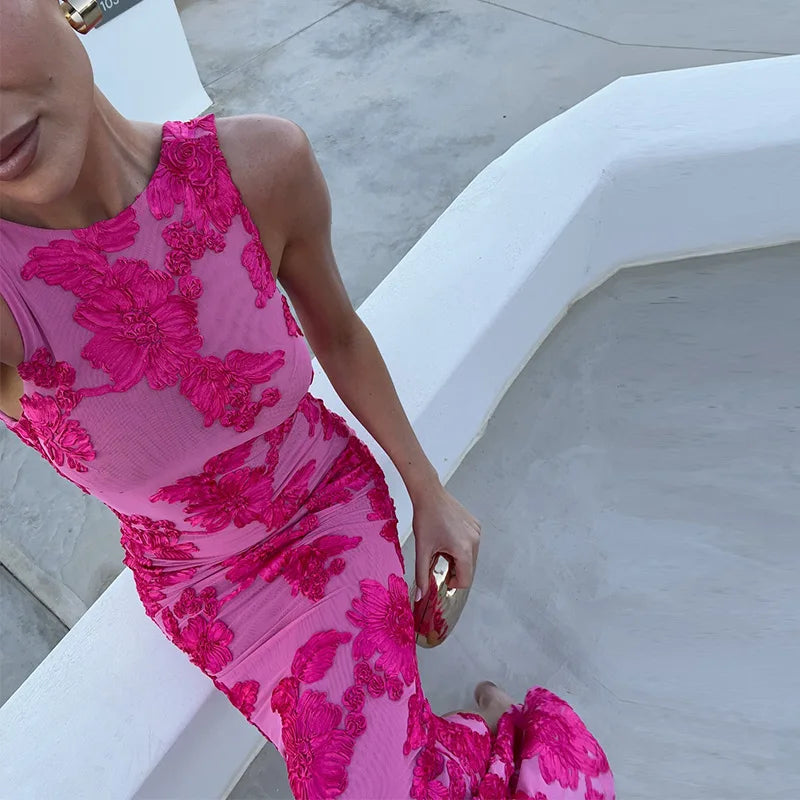 Maisie - Floral Mesh Bodycon Evening Dress