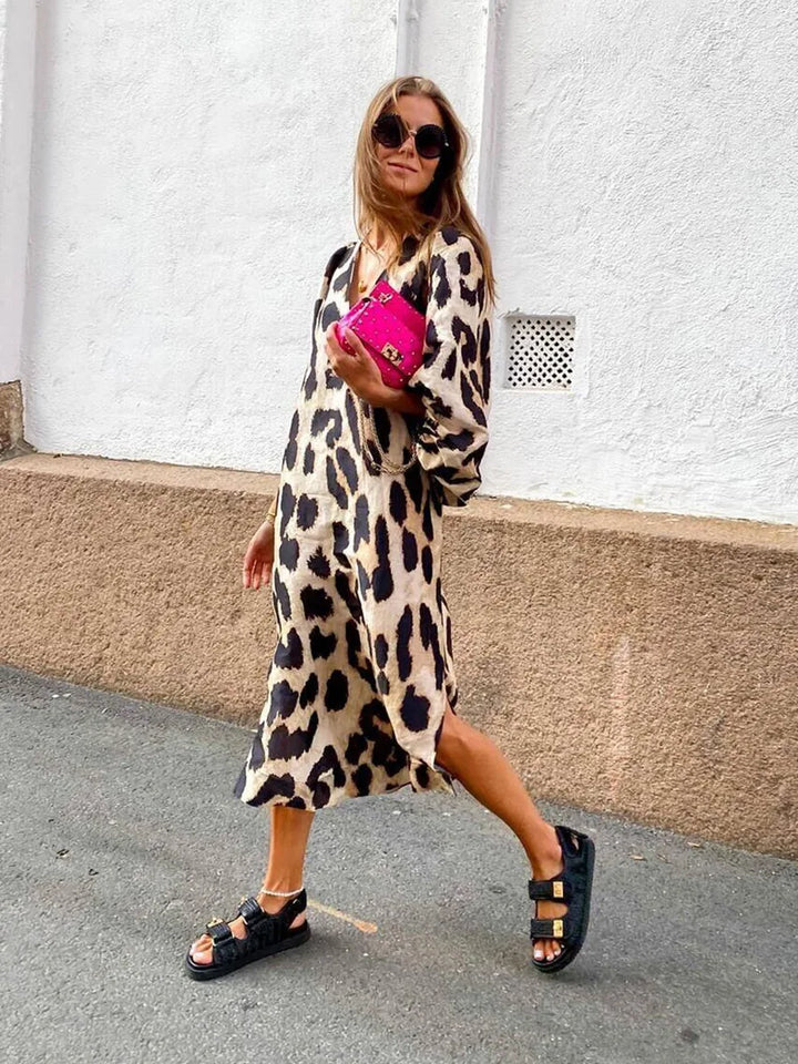 Imani - Leopard Print V-Neck Maxi Dress