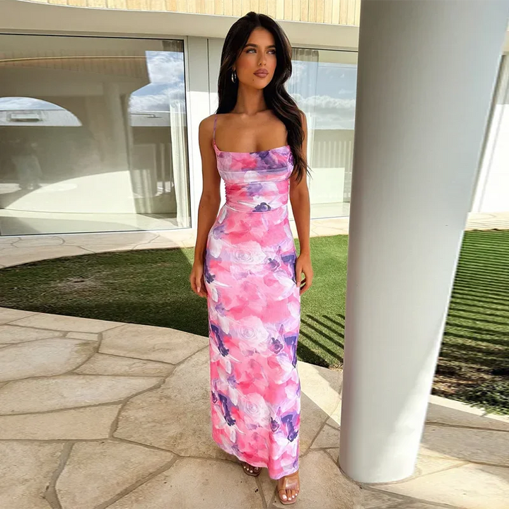 Isabeau - Floral Print Slim Fit Maxi Dress