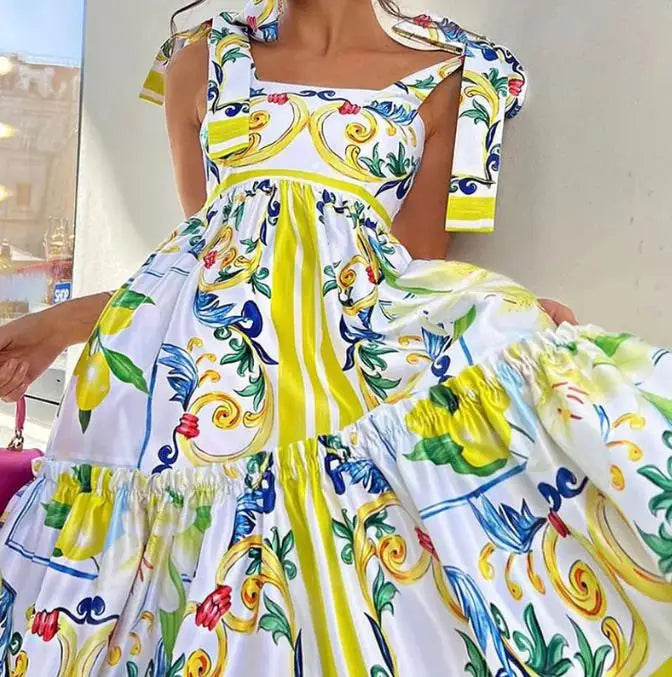 Quinnley - Serena Lace-Up Floral Maxi Dress