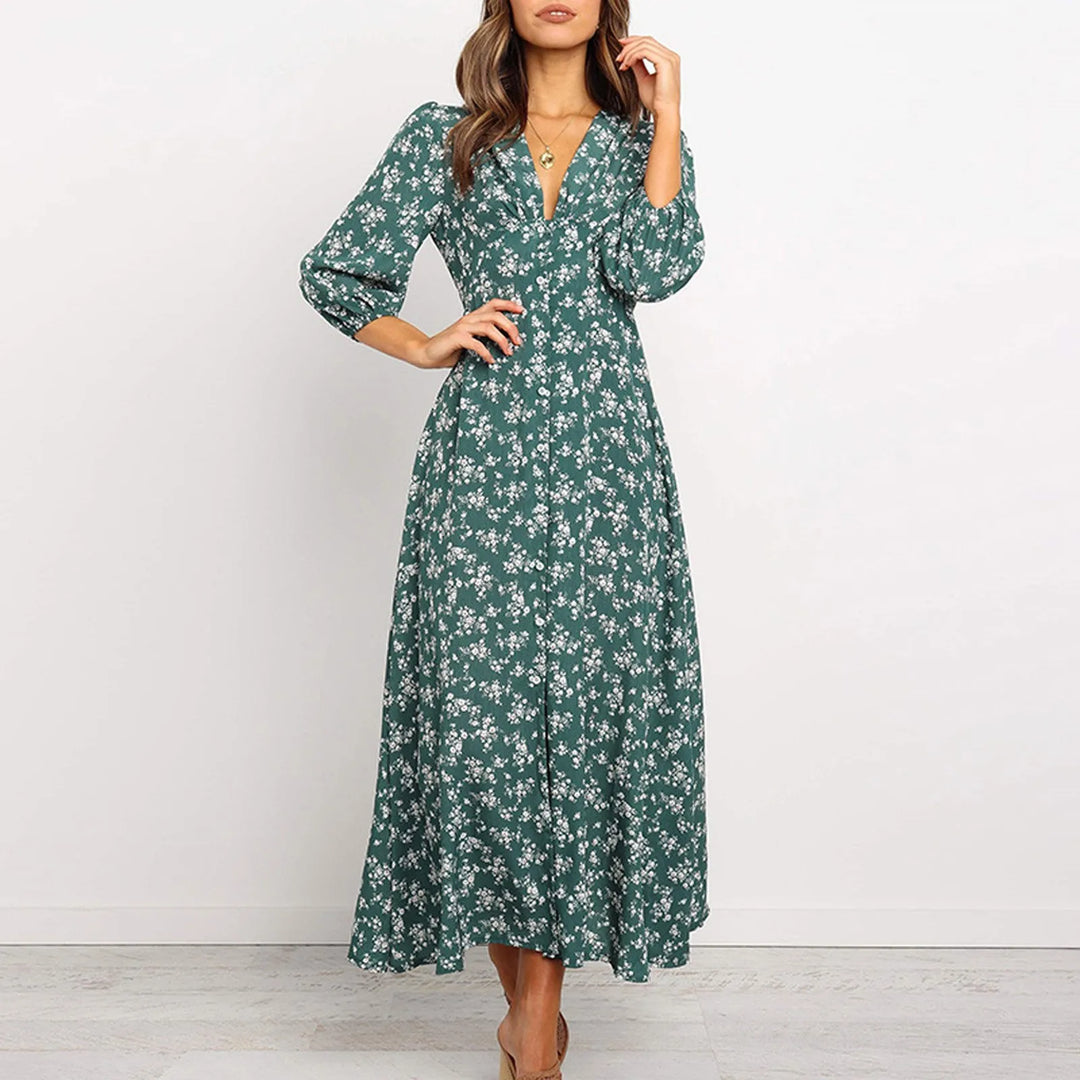 Melina™ Bohemian Floral Print Long Dress
