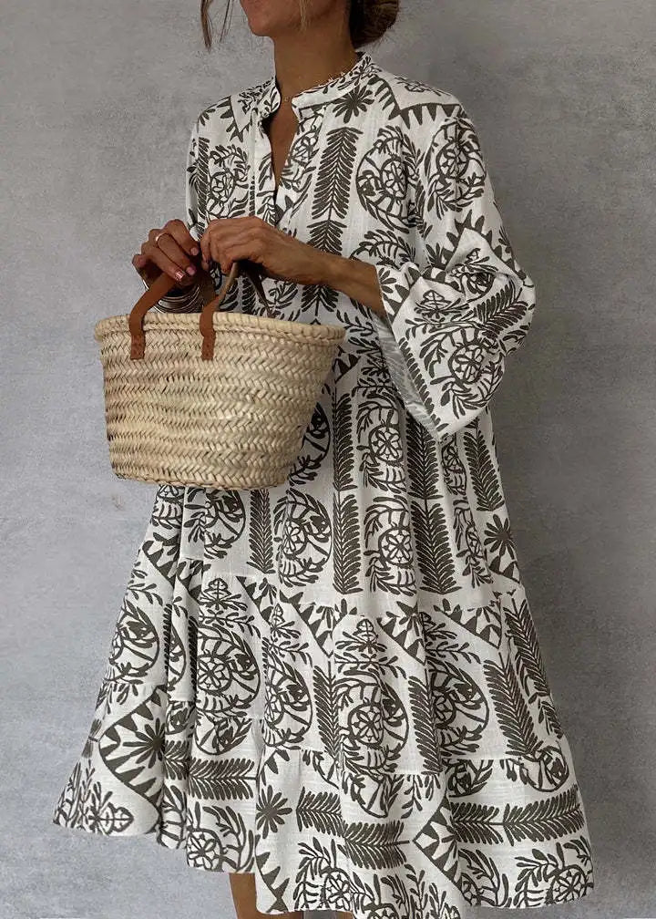 Unity - Printed V-Neck A-Line Skirt Dress