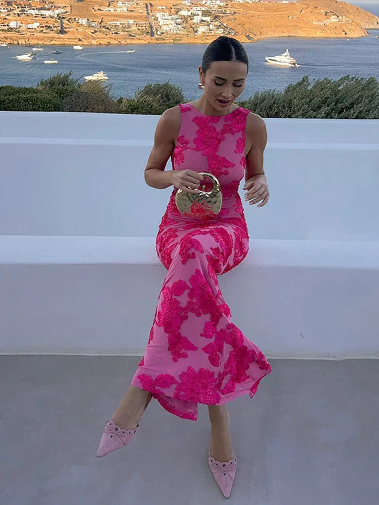 Maisie - Floral Mesh Bodycon Evening Dress