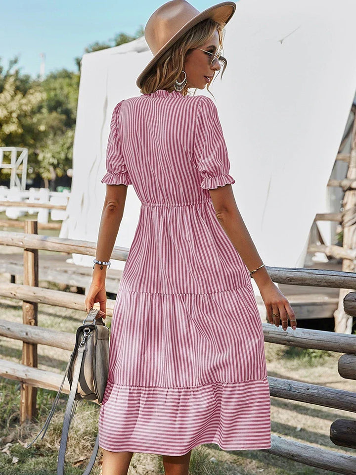 Jada - Striped Tassel V-Neck Dress