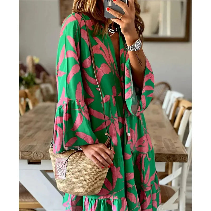 Nadia - Boho Bloom Midi Dress