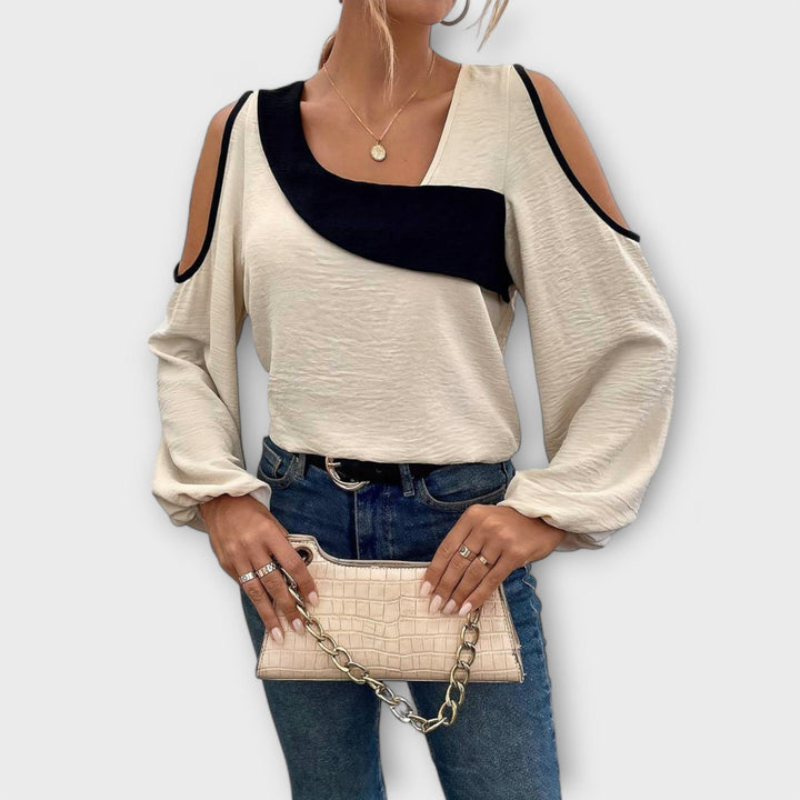 Scarlett – Color Block Blouse, Square Neckline