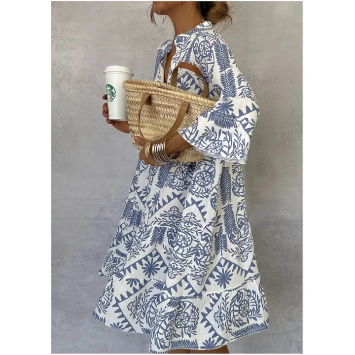 Unity - Printed V-Neck A-Line Skirt Dress