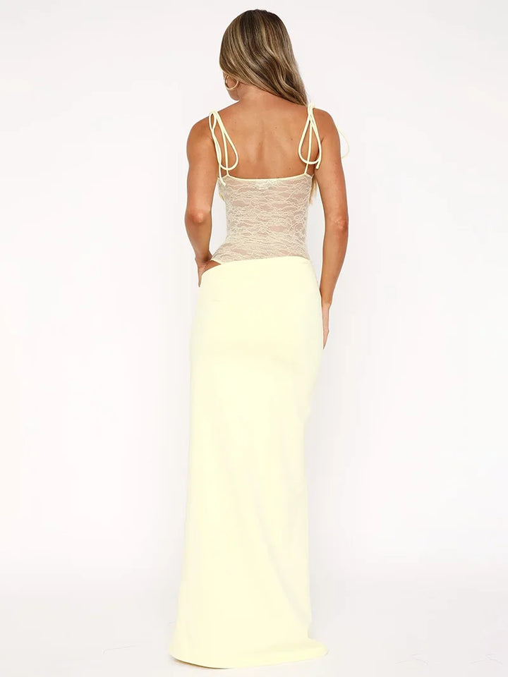 Noemi - Cryptographic Lace Trimmed Backless Maxi Dress
