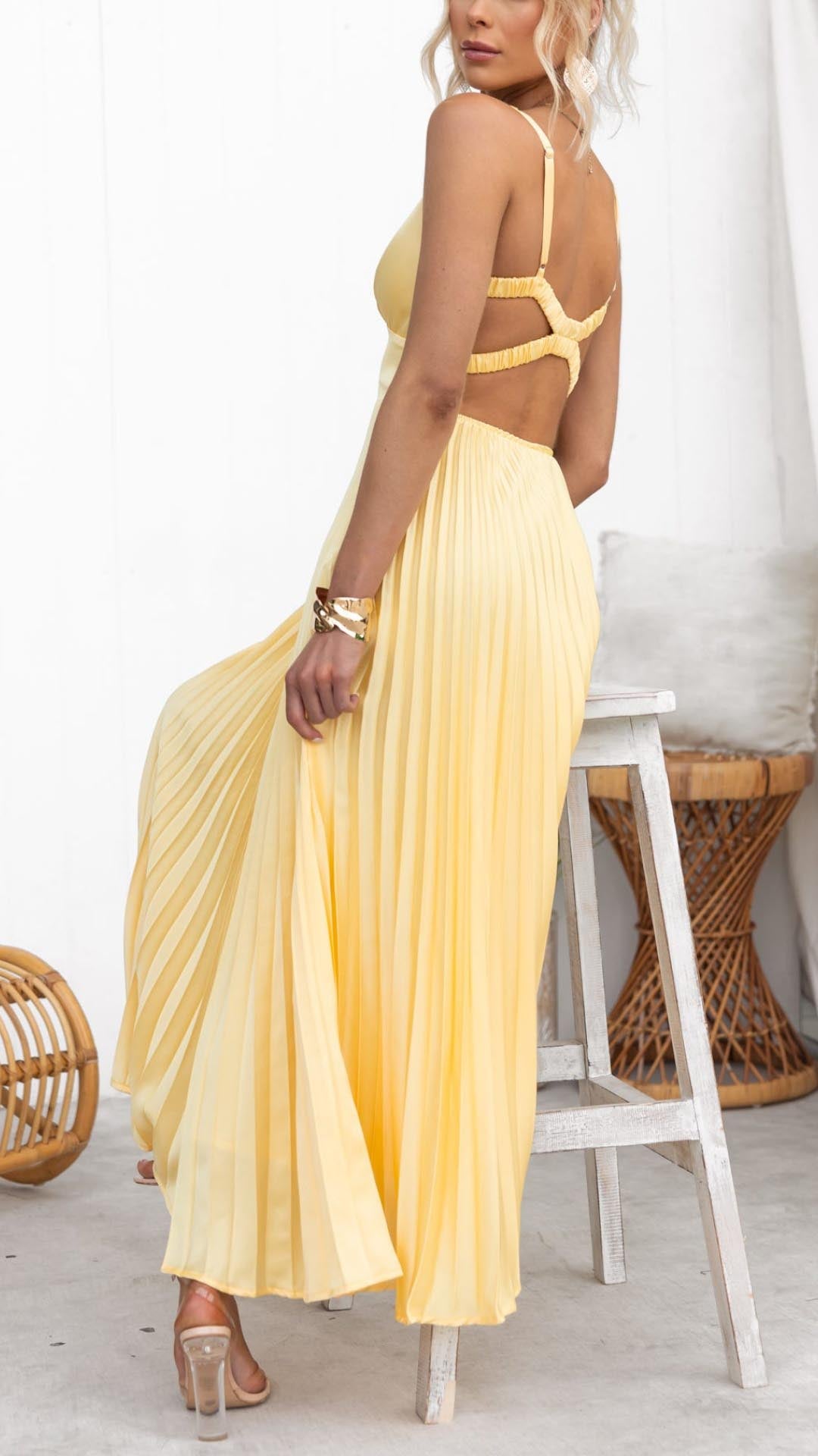 Jane | Pleated V-Neck Maxi Dress