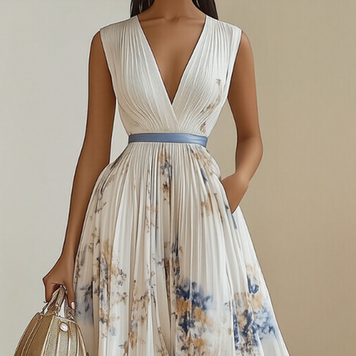 Roma-Elegant Pleated Maxi Dress