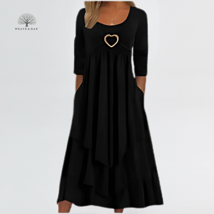 Celeste | Tiered Heart Accent Flattering Midi Dress