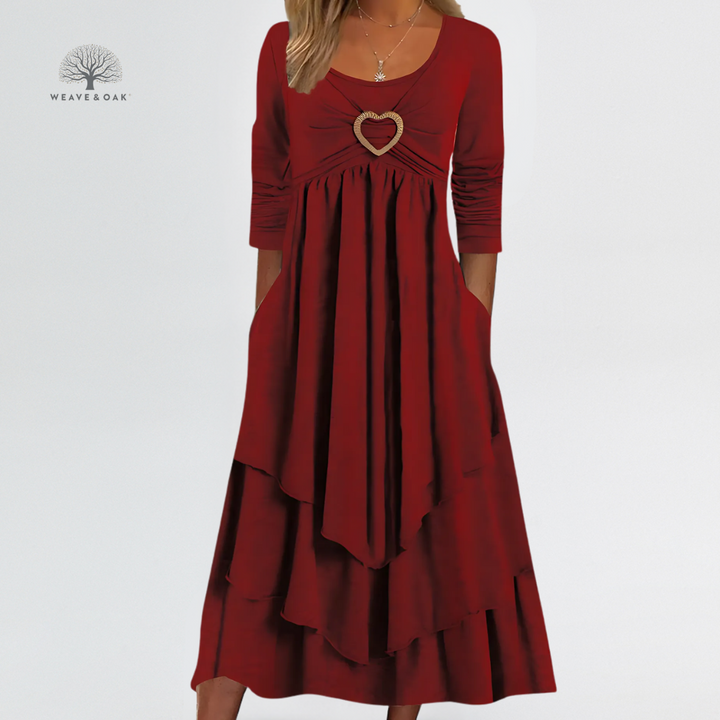 Celeste | Tiered Heart Accent Flattering Midi Dress