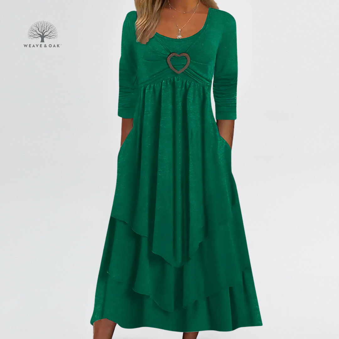 Celeste | Tiered Heart Accent Flattering Midi Dress